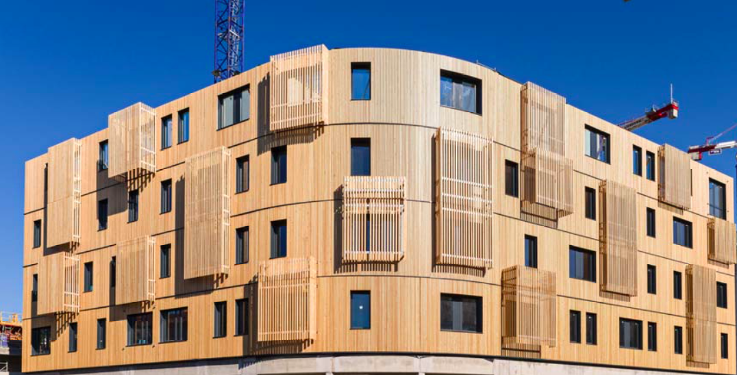 Façade de Ywood Marseille – plus haut bureau en structure bois massif de France et futur siège de Nexity pour la région Provence.